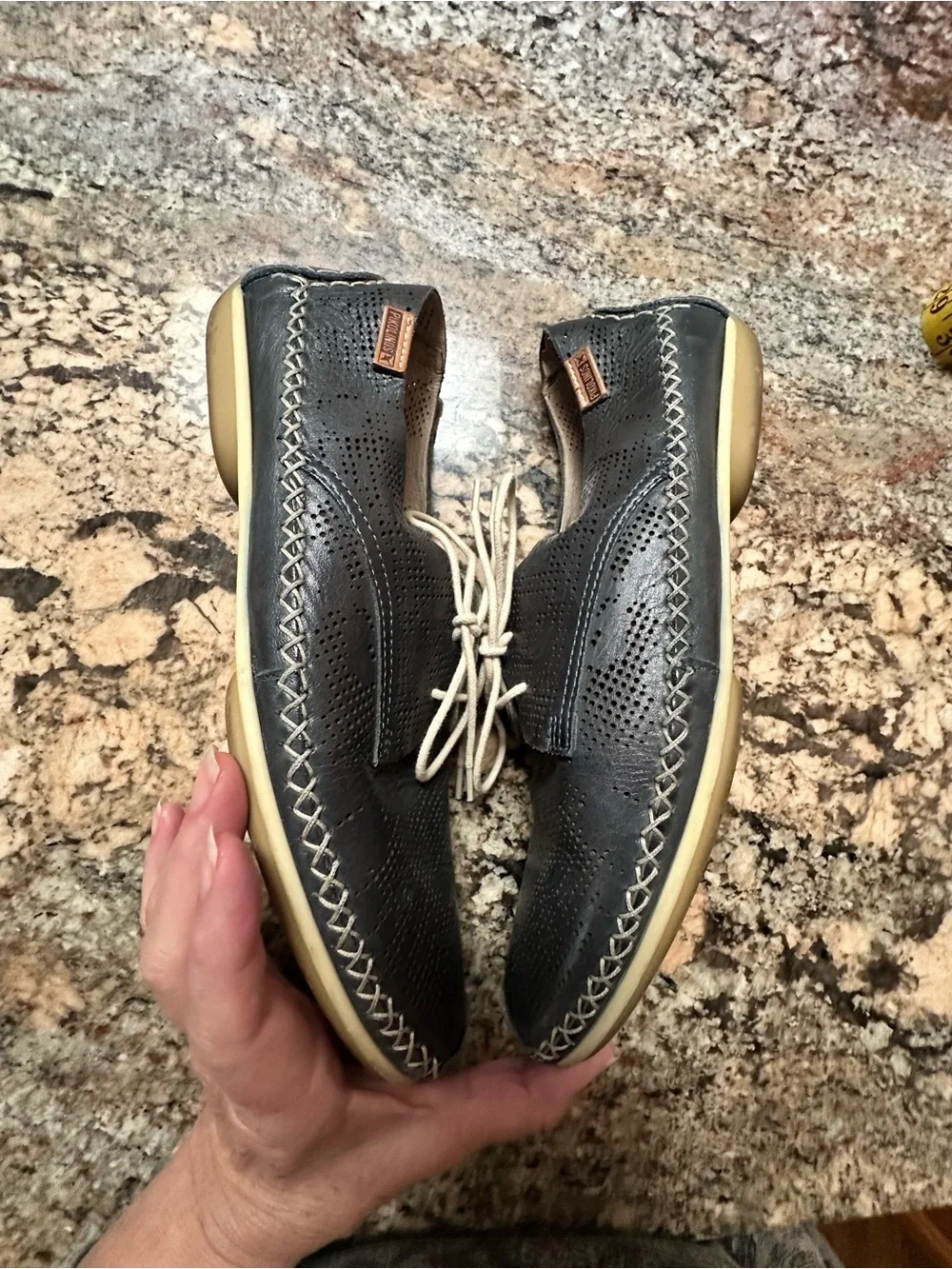 PIKOLINOS Navy Leather Perforated Lace-Up Oxfords with Cream Laces